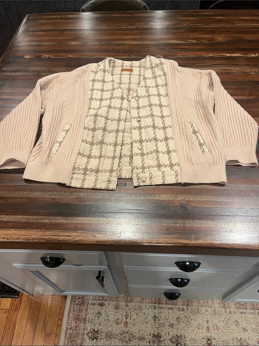 Umgee cotton Knit Cardigan with Houndstooth Interior and pearl buttons sma